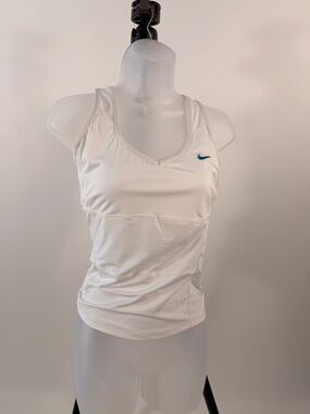 Nike White Racerback Tank with Teal Swoosh